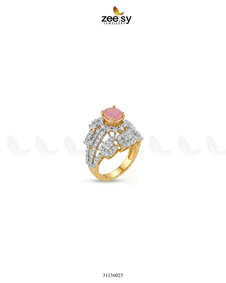 Flower Bold Stone Ring Golden Pink Finger Ring - Zeesy Jewellery Pakistan | Premium Artificial & Imitation Jewellery