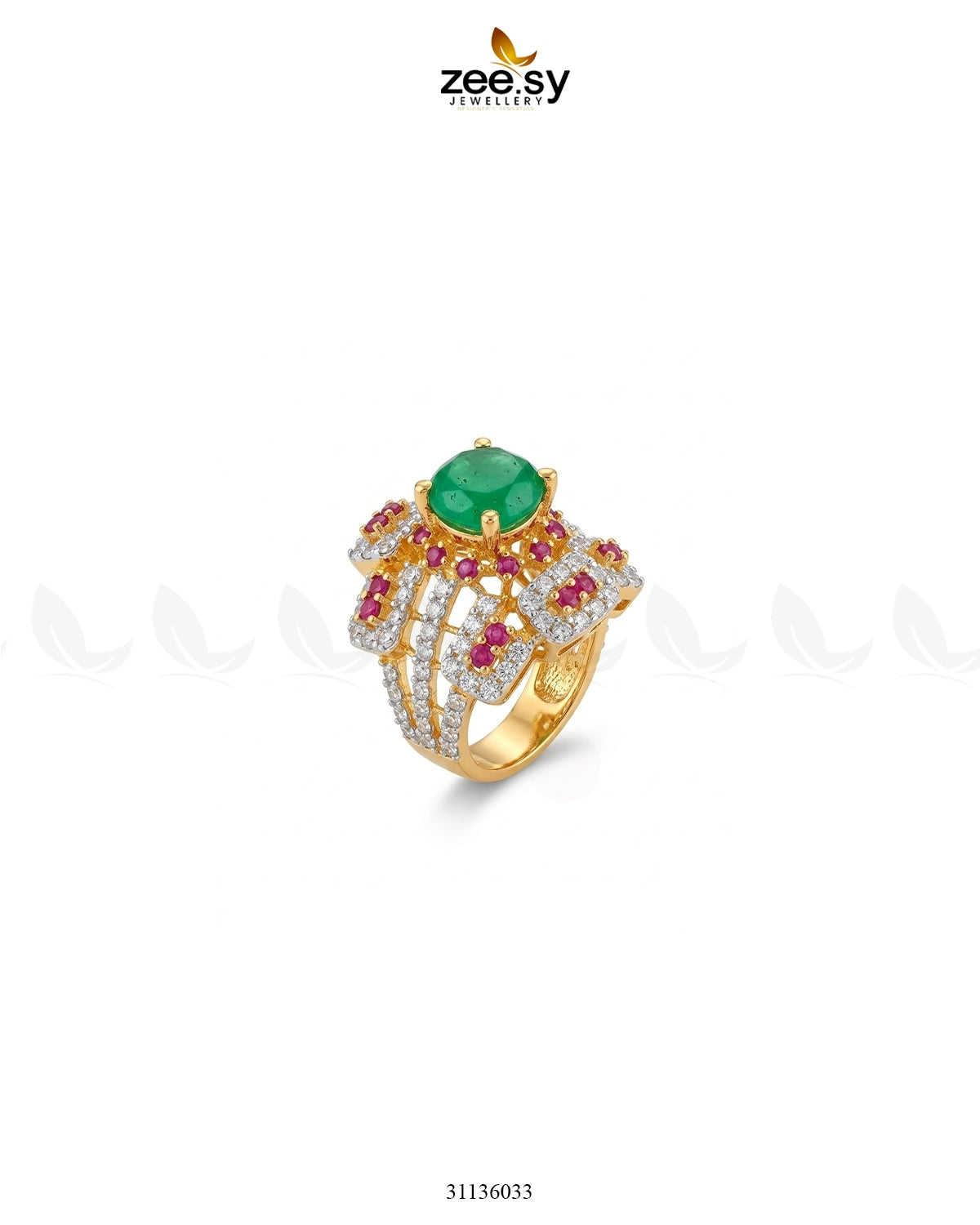 Flower Bold Stone Ring Golden Red and Green Finger Ring - Zeesy Jewellery Pakistan | Premium Artificial & Imitation Jewellery