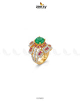 Flower Bold Stone Ring Golden Red and Green Finger Ring - Zeesy Jewellery Pakistan | Premium Artificial & Imitation Jewellery