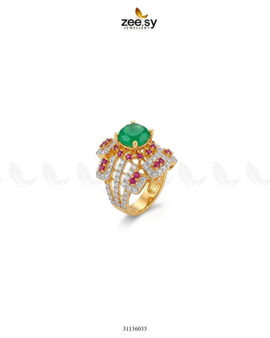 Flower Bold Stone Ring Golden Red and Green Finger Ring - Zeesy Jewellery Pakistan | Premium Artificial & Imitation Jewellery