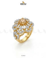 Flower Celestia Zirconia Ring Golden Champagne Finger Ring - Zeesy Jewellery Pakistan | Premium Artificial & Imitation Jewellery