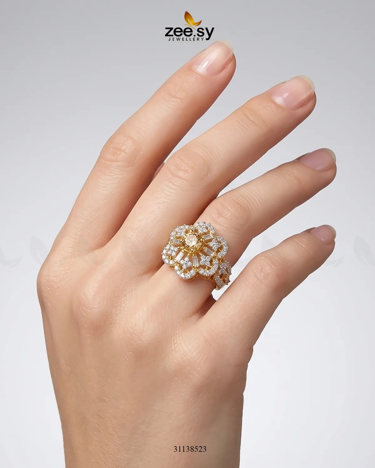 Flower Celestia Zirconia Ring Finger Ring - Zeesy Jewellery Pakistan | Premium Artificial & Imitation Jewellery