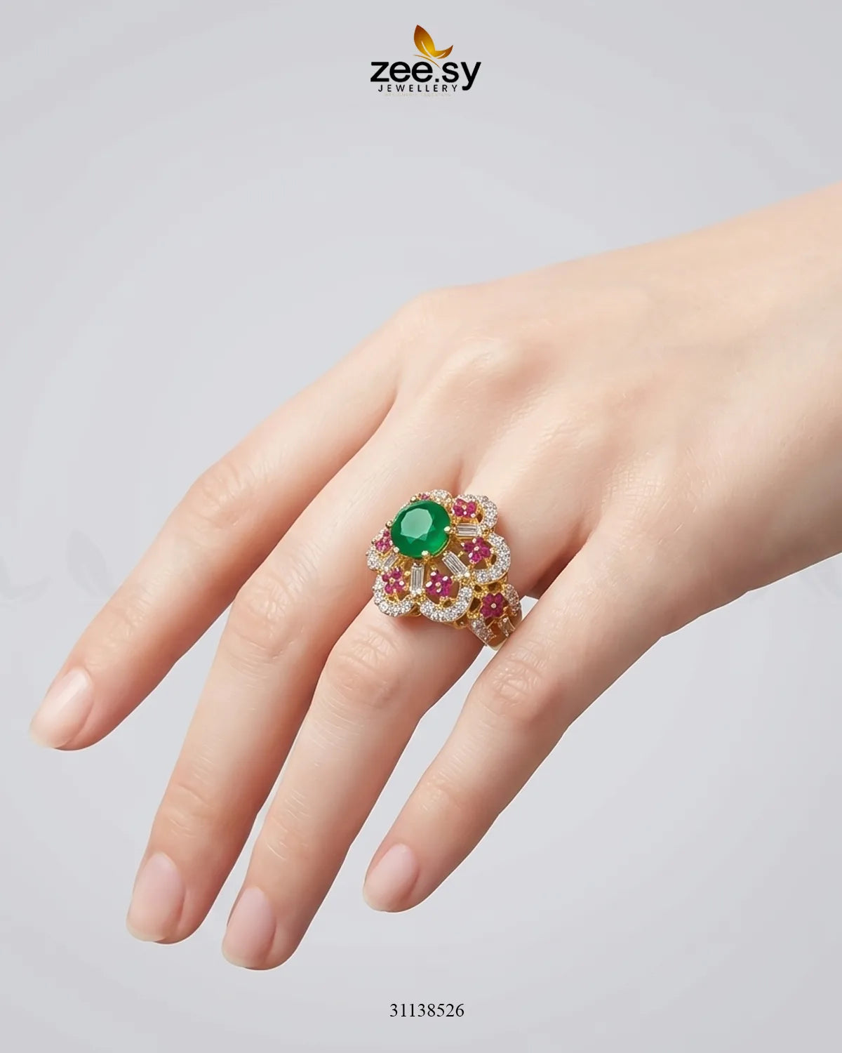 Flower Celestia Zirconia Ring Finger Ring - Zeesy Jewellery Pakistan | Premium Artificial & Imitation Jewellery
