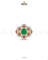 Flower Celestia Zirconia Ring Golden Green & Ruby Finger Ring - Zeesy Jewellery Pakistan | Premium Artificial & Imitation Jewellery