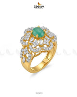 Flower Celestia Zirconia Ring Golden Mint Green Finger Ring - Zeesy Jewellery Pakistan | Premium Artificial & Imitation Jewellery