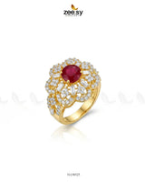 Flower Celestia Zirconia Ring Golden Red Finger Ring - Zeesy Jewellery Pakistan | Premium Artificial & Imitation Jewellery
