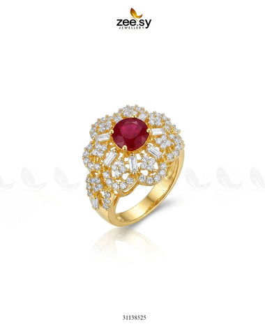 Flower Celestia Zirconia Ring Golden Red Finger Ring - Zeesy Jewellery Pakistan | Premium Artificial & Imitation Jewellery