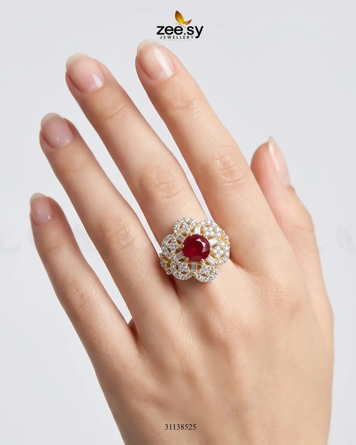 Flower Celestia Zirconia Ring Finger Ring - Zeesy Jewellery Pakistan | Premium Artificial & Imitation Jewellery