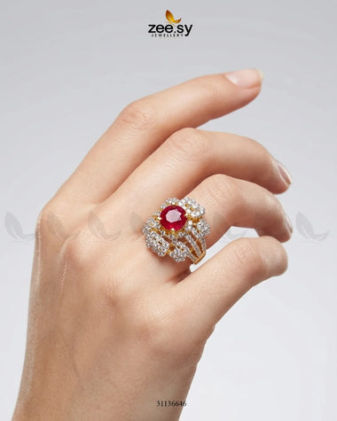 Flower Center Stone Cluster Ring Finger Ring - Zeesy Jewellery Pakistan | Premium Artificial & Imitation Jewellery