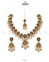 Foliage Bold Leaf Necklace Set Golden Champagne - Zeesy Jewellery