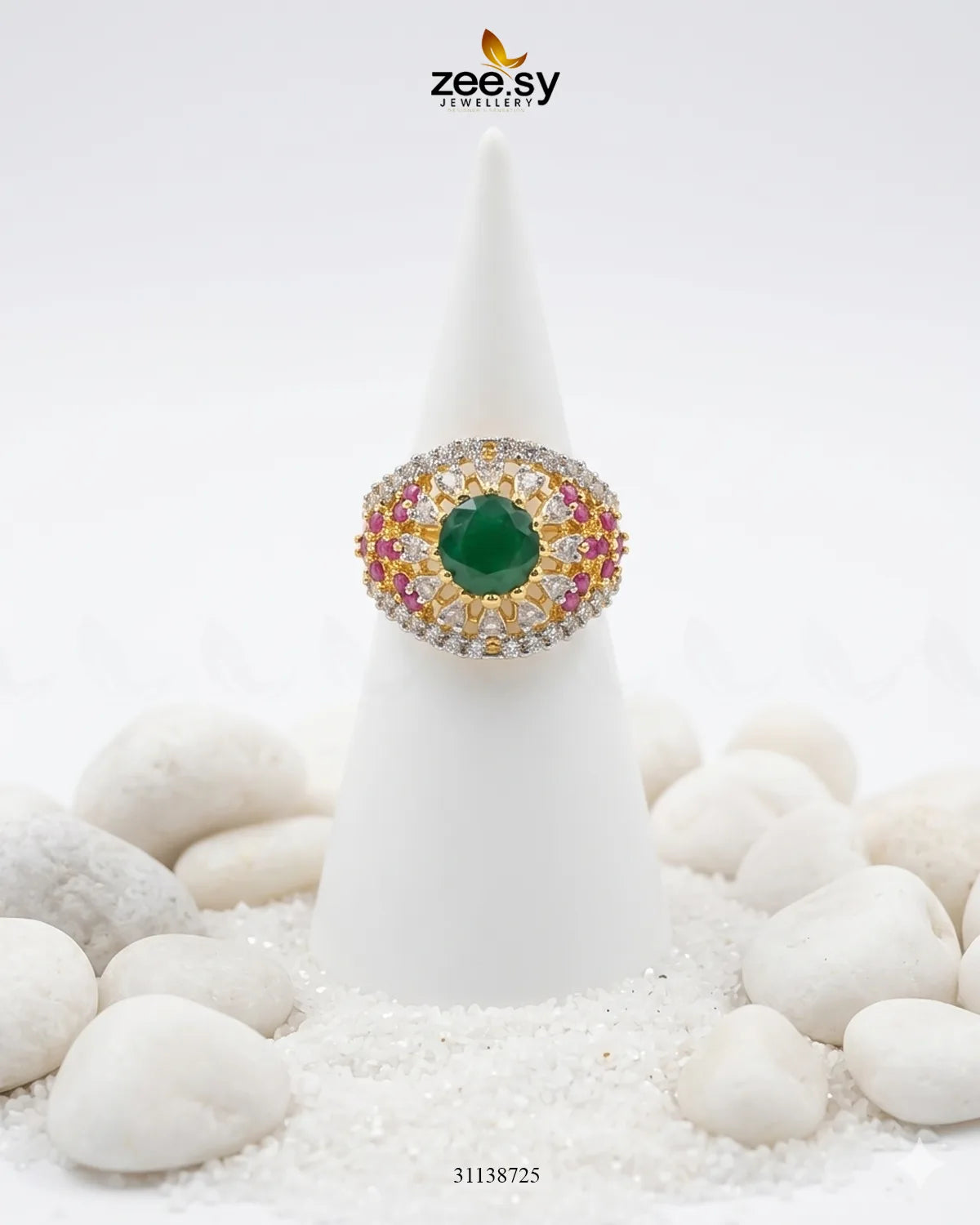 Forest Flora Dome Zirconia Ring Finger Ring - Zeesy Jewellery Pakistan | Premium Artificial & Imitation Jewellery