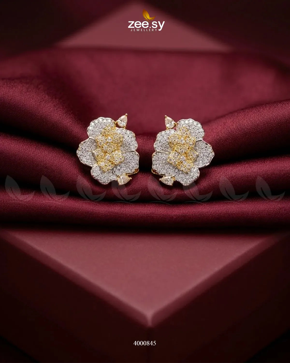Forest Pave Zircon Earrings - Golden – Earrings by Zee.Sy Jewellery (view 3)