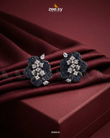 Forest Pave Zircon Earrings - Metallic Metallic Blue Earrings - Zeesy Jewellery Pakistan | Premium Artificial & Imitation Jewellery
