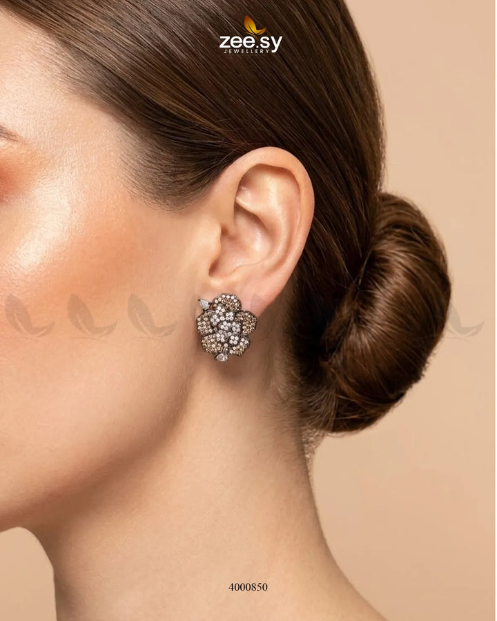 Forest Pave Zircon Earrings - Metallic Metallic Champagne Earrings - Zeesy Jewellery Pakistan | Premium Artificial & Imitation Jewellery