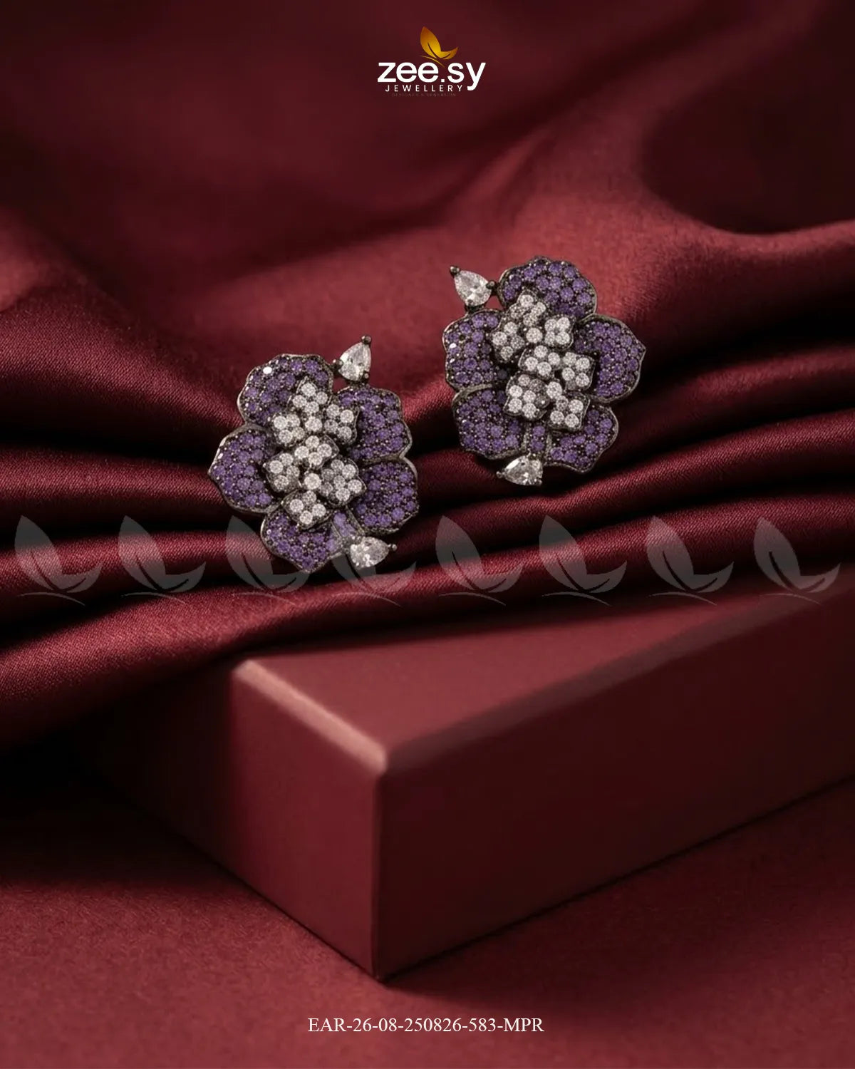 Forest Pave Zircon Earrings - Metallic Metallic Purple Earrings - Zeesy Jewellery Pakistan | Premium Artificial & Imitation Jewellery