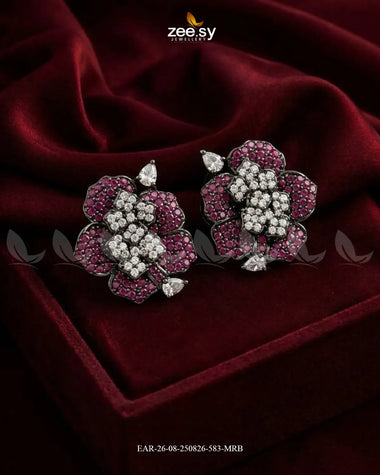 Forest Pave Zircon Earrings - Metallic Metallic Ruby Earrings - Zeesy Jewellery Pakistan | Premium Artificial & Imitation Jewellery