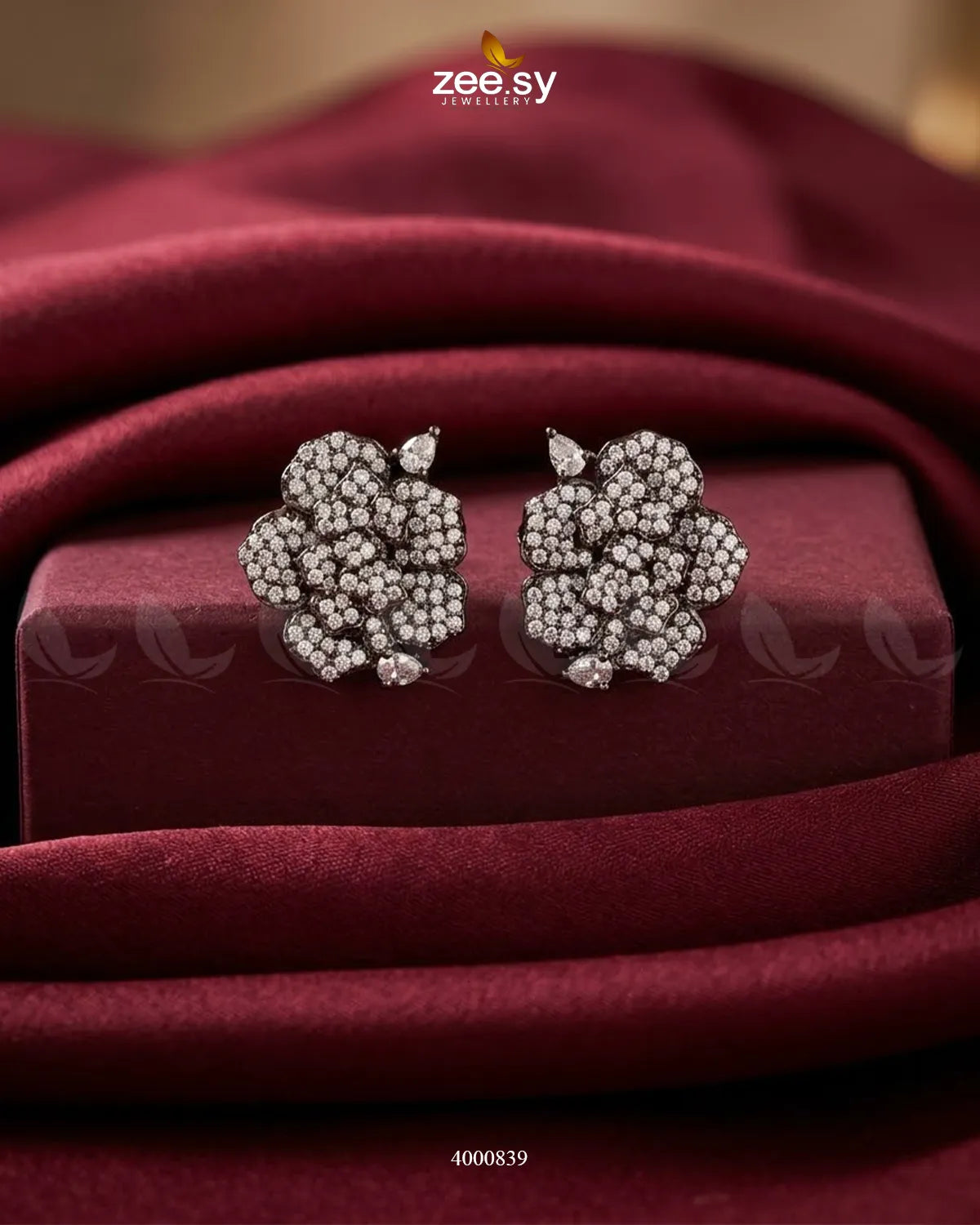 Forest Pave Zircon Earrings - Metallic Metallic White Earrings - Zeesy Jewellery Pakistan | Premium Artificial & Imitation Jewellery