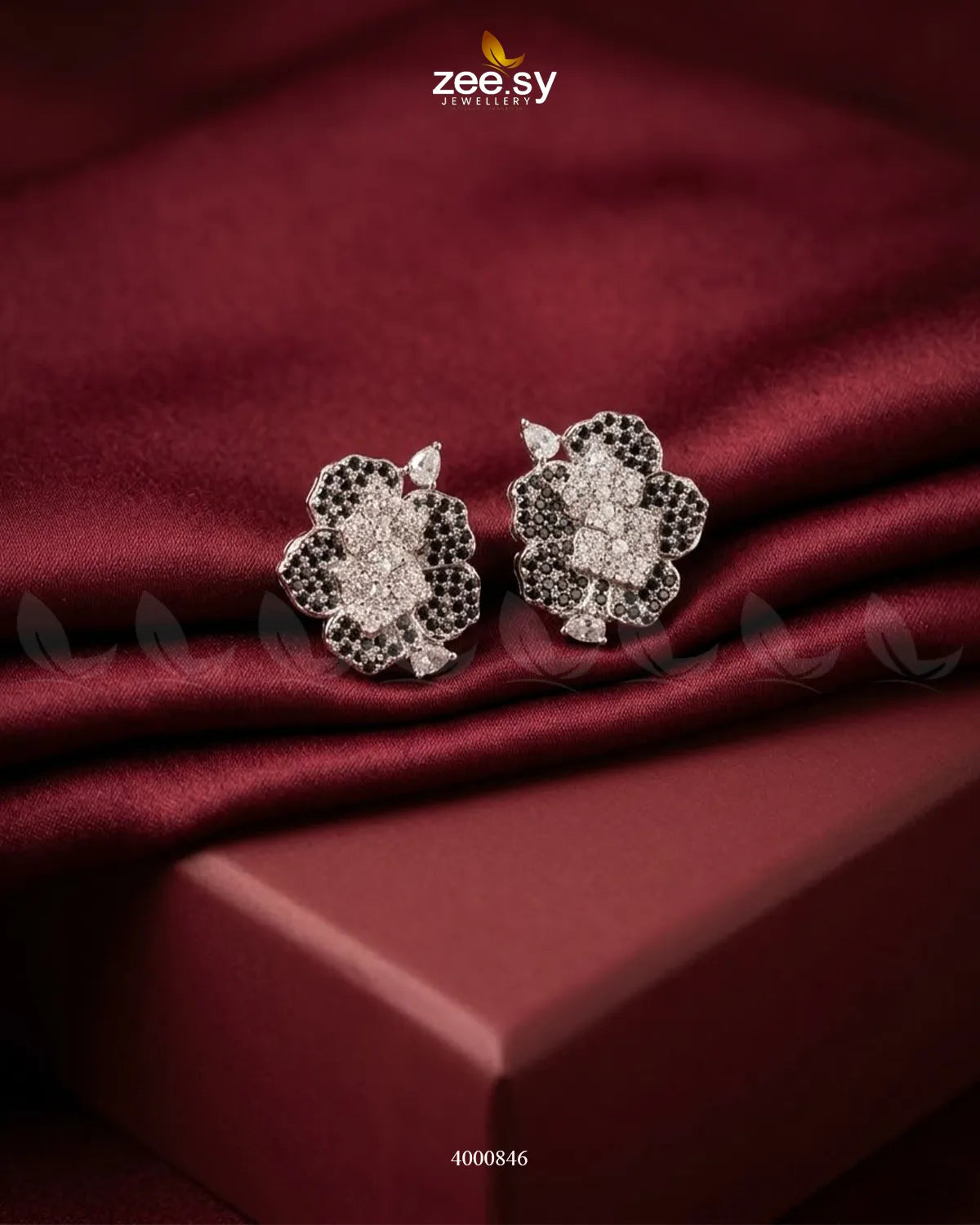 Forest Pave Zircon Earrings - Silver Silver Black Earrings - Zeesy Jewellery Pakistan | Premium Artificial & Imitation Jewellery