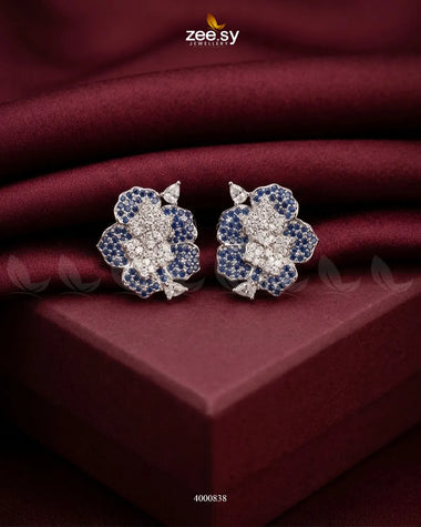 Forest Pave Zircon Earrings - Silver Silver Blue Earrings - Zeesy Jewellery Pakistan | Premium Artificial & Imitation Jewellery