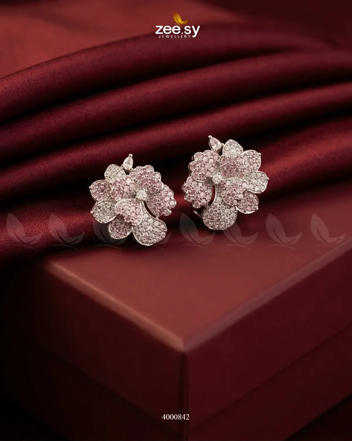Sparkling AD Flower Earrings - Silver Silver Mint Pink Earrings - Zeesy Jewellery Pakistan | Premium Artificial & Imitation Jewellery