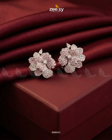 Sparkling AD Flower Earrings - Silver Silver Mint Pink Earrings - Zeesy Jewellery Pakistan | Premium Artificial & Imitation Jewellery