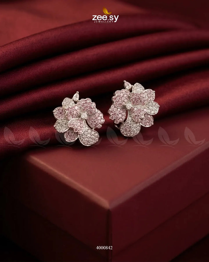 Sparkling AD Flower Earrings - Silver Silver Mint Pink Earrings - Zeesy Jewellery Pakistan | Premium Artificial & Imitation Jewellery