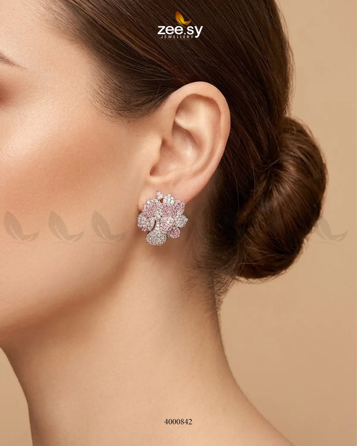 Sparkling AD Flower Earrings - Silver Earrings - Zeesy Jewellery Pakistan | Premium Artificial & Imitation Jewellery