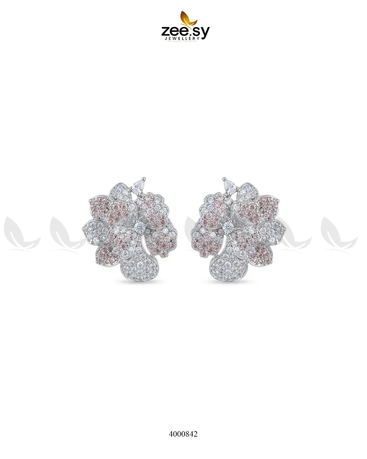 Sparkling AD Flower Earrings - Silver Earrings - Zeesy Jewellery Pakistan | Premium Artificial & Imitation Jewellery
