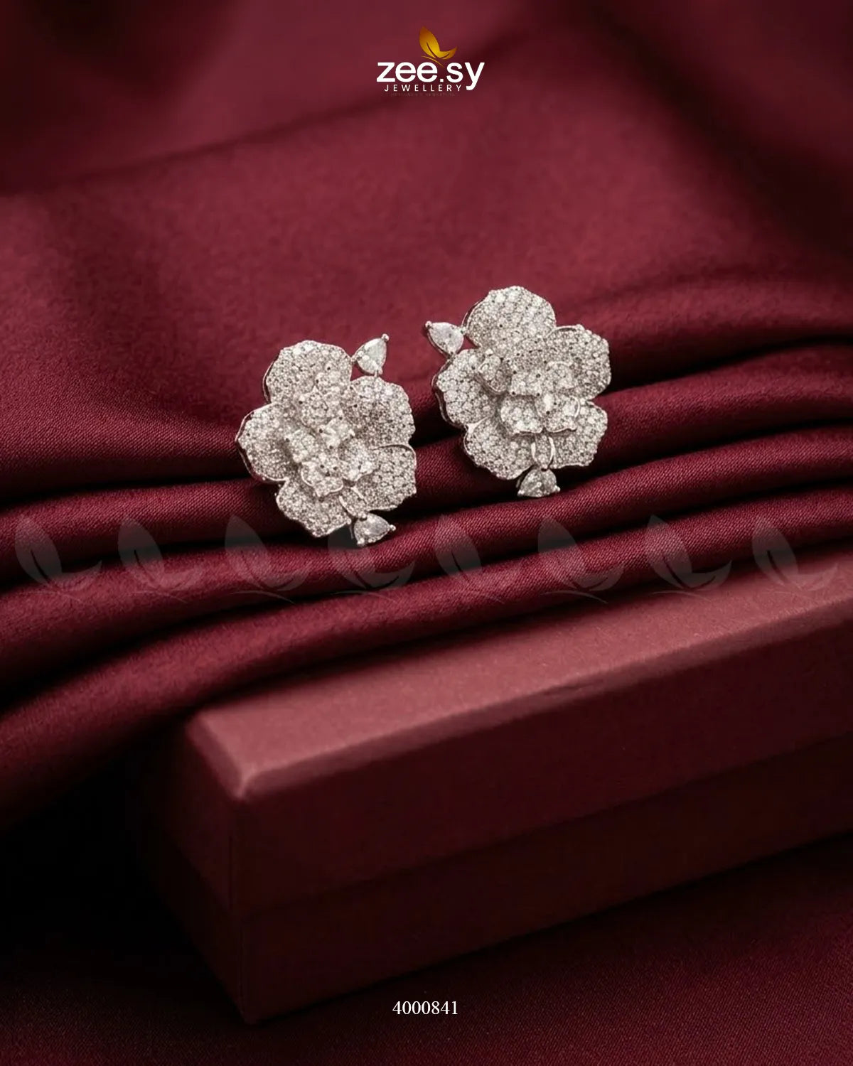 Forest Pave Zircon Earrings - Silver Silver White Earrings - Zeesy Jewellery Pakistan | Premium Artificial & Imitation Jewellery