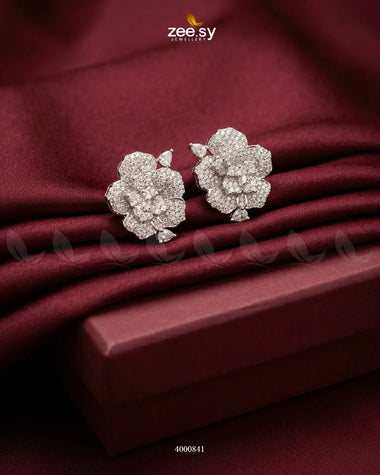 Forest Pave Zircon Earrings - Silver Silver White Earrings - Zeesy Jewellery Pakistan | Premium Artificial & Imitation Jewellery