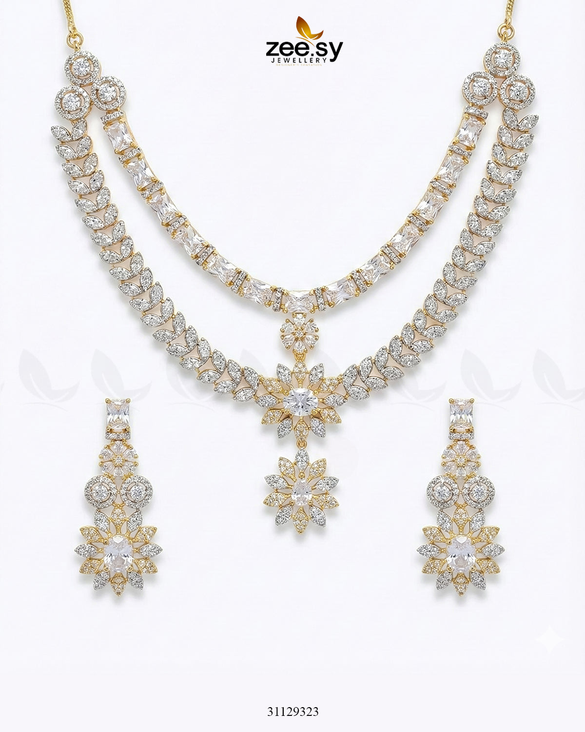 Winter Leaf Crystal Necklace Set