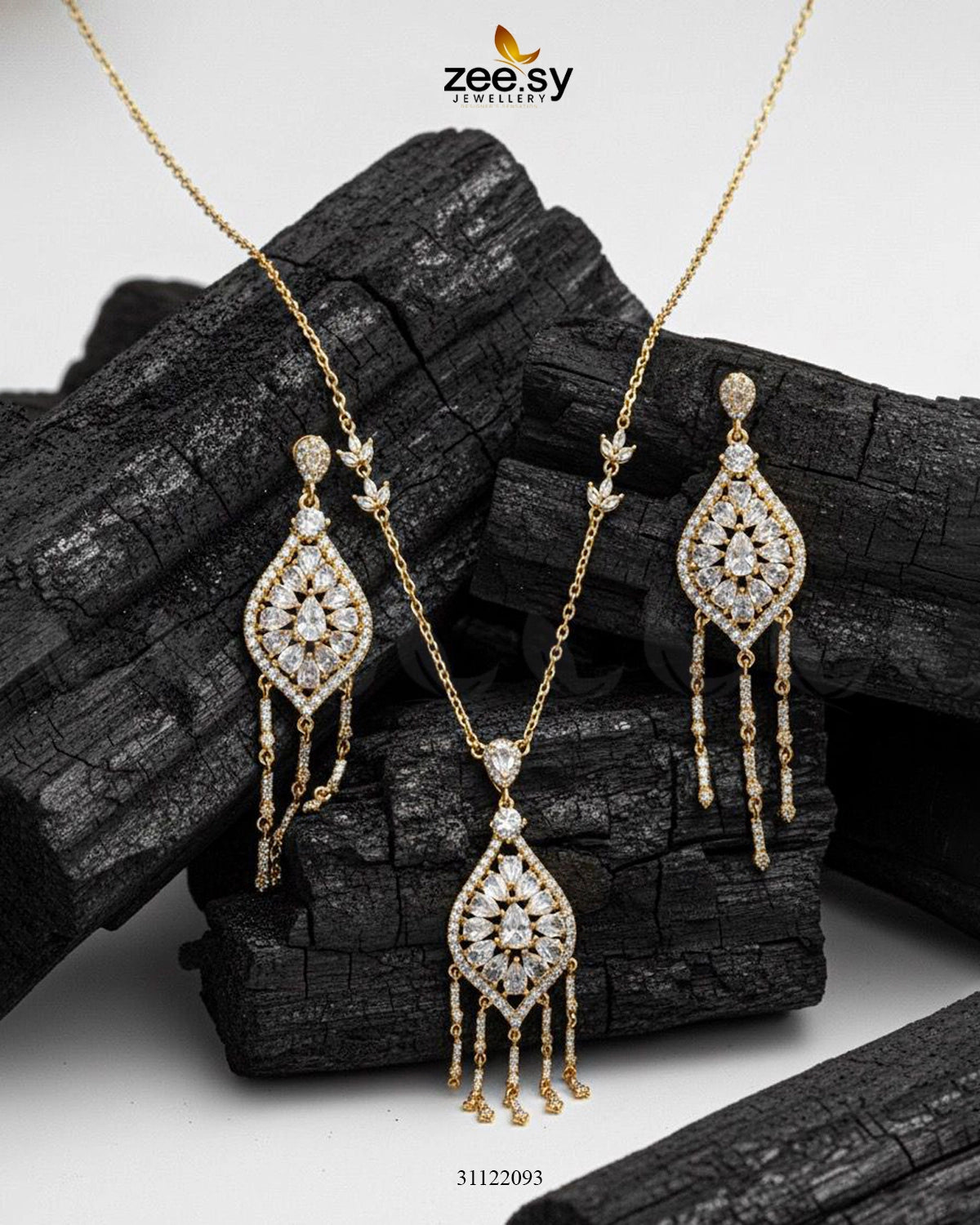Heirloom Shared Bloom Necklace Set Golden - Zeesy Jewellery