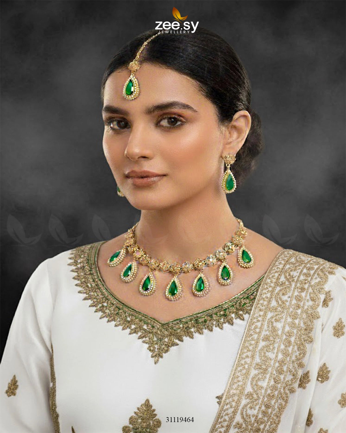 Hearth Necklace Set Golden Green - Zeesy Jewellery