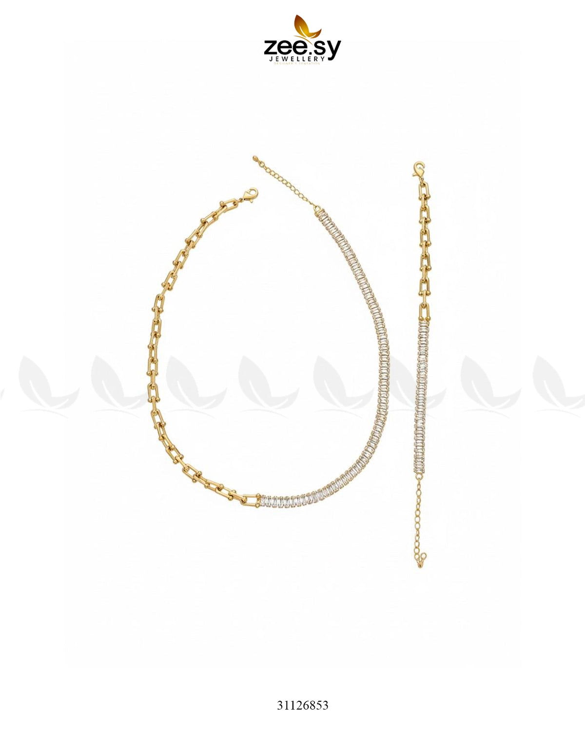 Sterling Baguette Chain Bracelet Set Golden - Zeesy Jewellery
