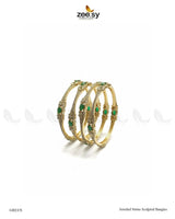Jeweled Status Sculpted Bangles - Green - Zeesy Jewellery