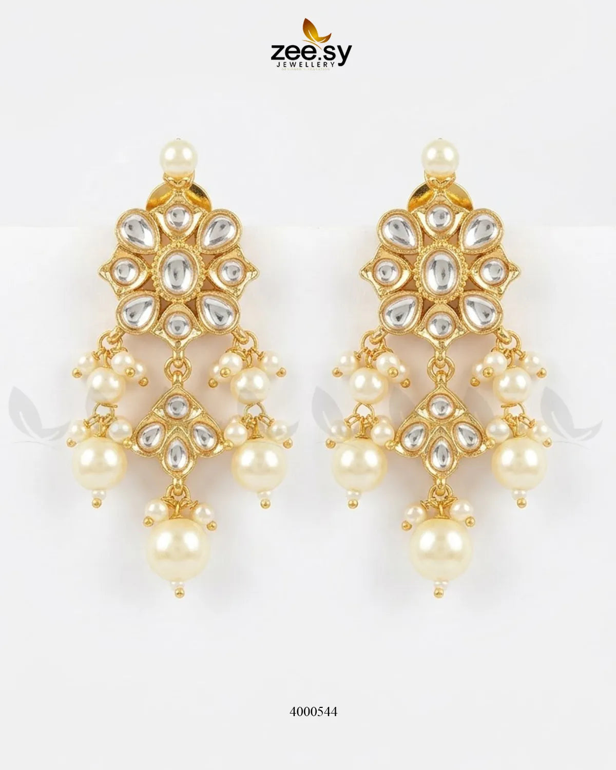 Garima floral cluster pearl earrings by RHS09 featuring intricate flower designs and dangling pearls for elegant style.
