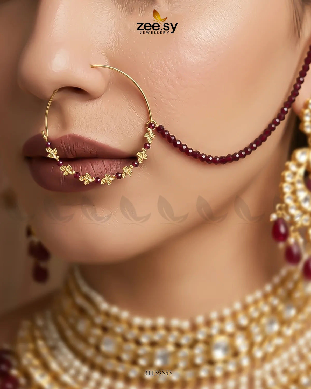 Garnet Crystal Minimal Nose Ring Mahroon Nose ring - Zeesy Jewellery Pakistan | Premium Artificial & Imitation Jewellery