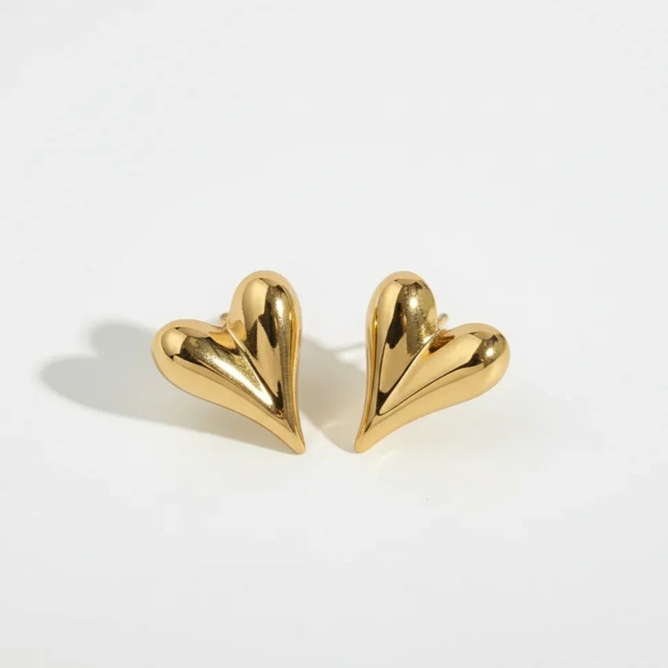 Chic Gold Plated Puffed Heart Stud Earrings - Zeesy Jewellery