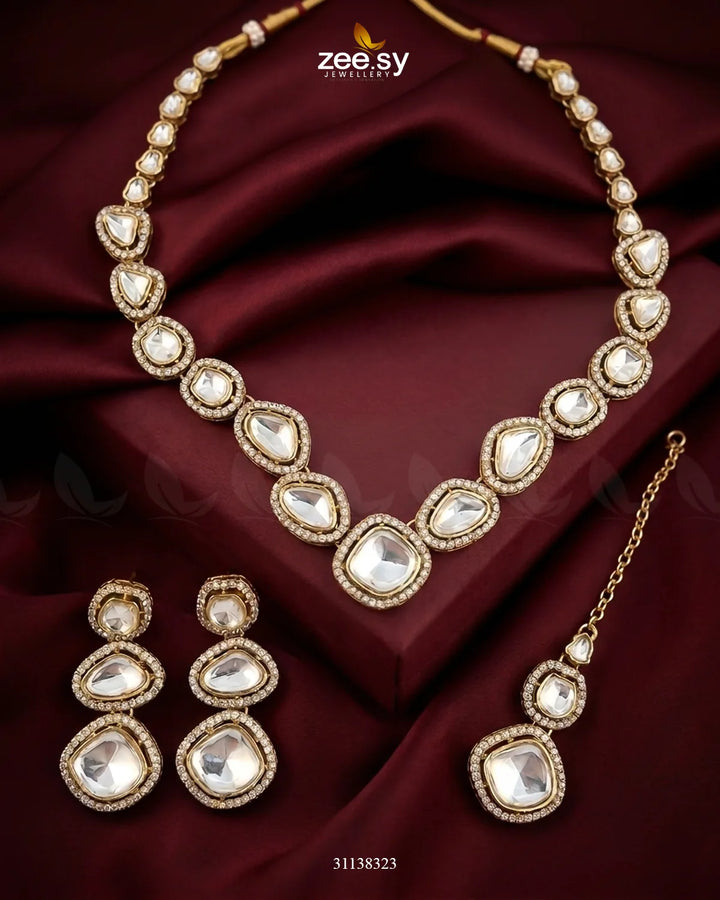 Geometric Bold Kundan Necklace Set Necklace Sets - Zeesy Jewellery Pakistan | Premium Artificial & Imitation Jewellery