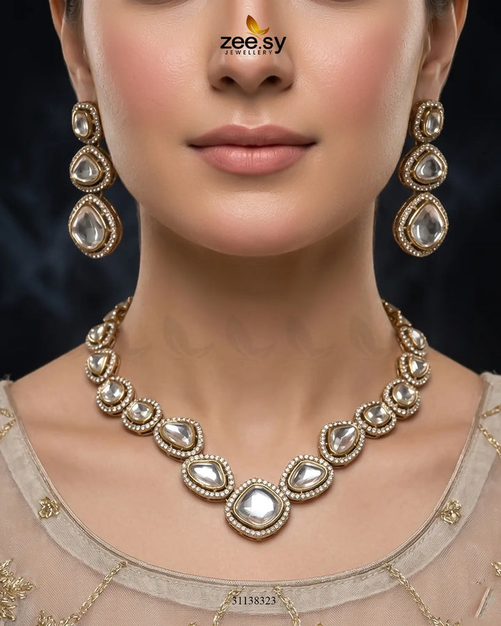 Geometric Bold Kundan Necklace Set Necklace Sets - Zeesy Jewellery Pakistan | Premium Artificial & Imitation Jewellery