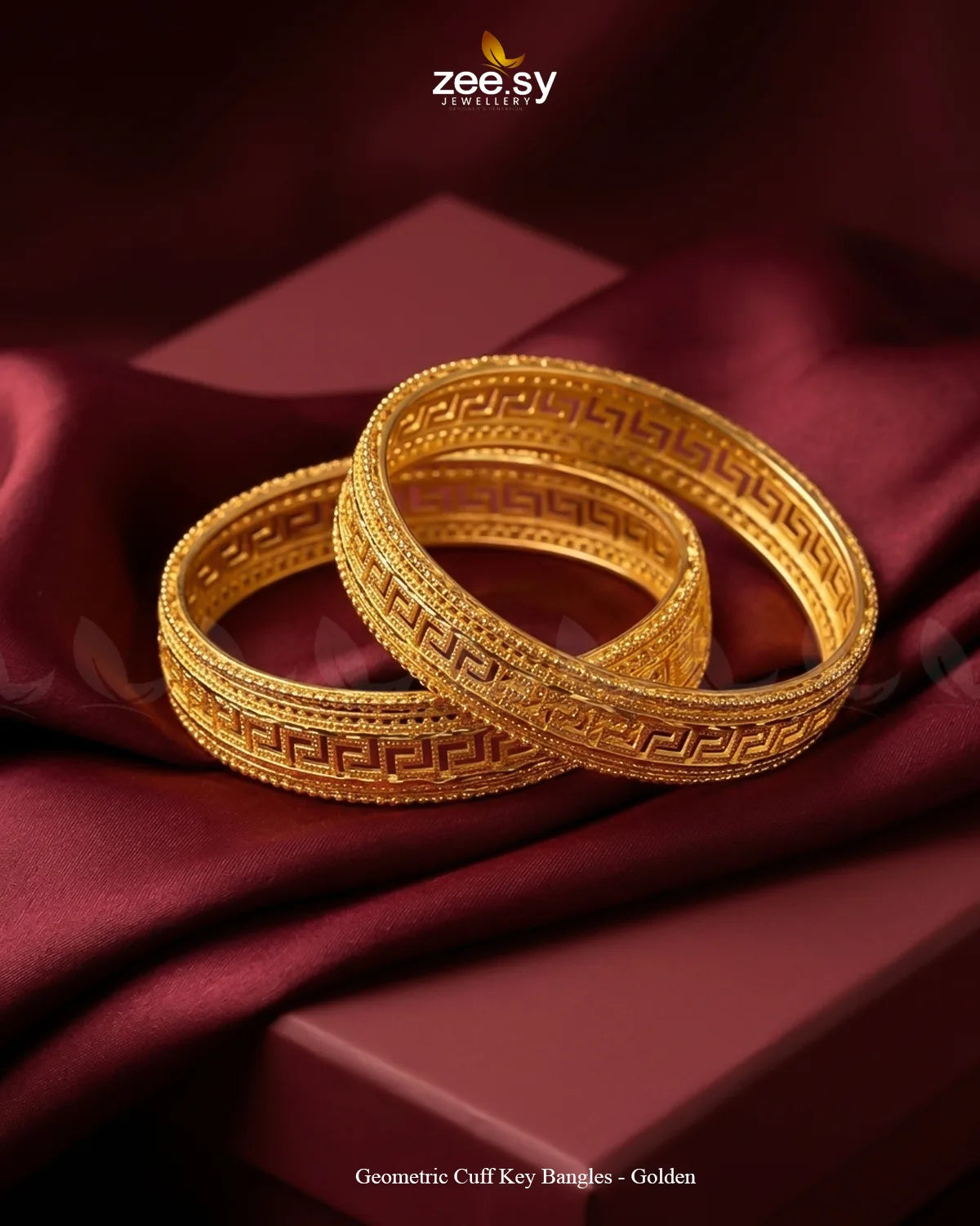 Geometric Cuff Key Bangles - Golden BANGLES - Zeesy Jewellery Pakistan | Premium Artificial & Imitation Jewellery
