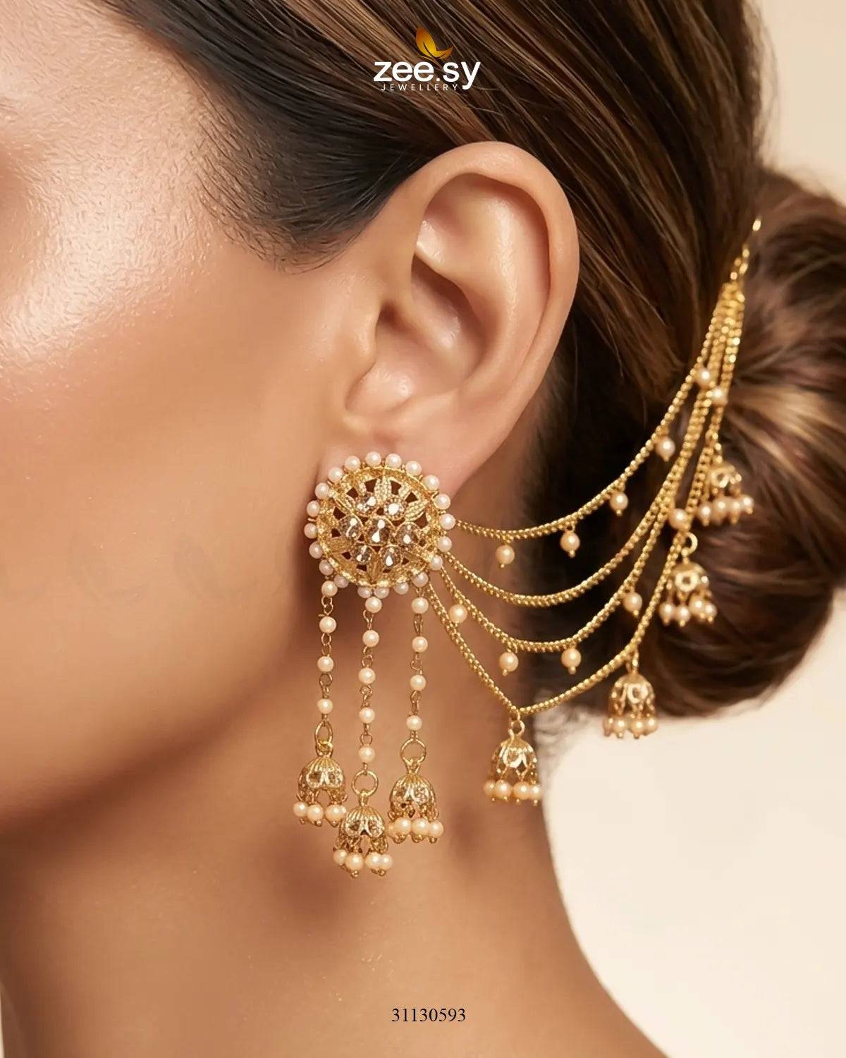 Geometric Double Tier Pearl Earrings Earrings - Zeesy Jewellery Pakistan | Premium Artificial & Imitation Jewellery