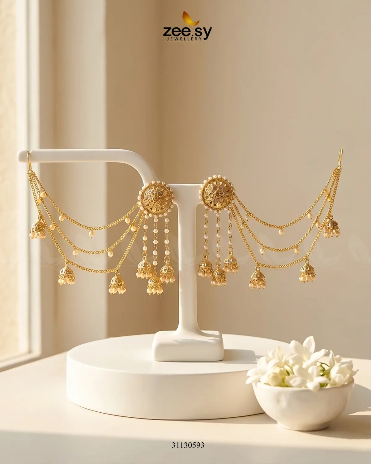 Geometric Double Tier Pearl Earrings Earrings - Zeesy Jewellery Pakistan | Premium Artificial & Imitation Jewellery