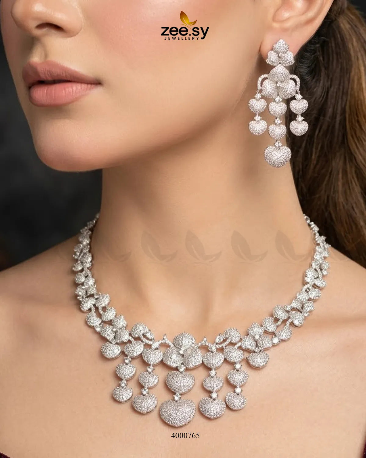 Gilded American Diamond Necklace Set Necklace Sets - Zeesy Jewellery Pakistan | Premium Artificial & Imitation Jewellery