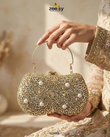 Gilded Embellished Kundan Clutch Bag - Zeesy.pk