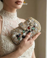 Gilded Embellished Kundan Clutch Bag - Zeesy.pk