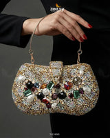Gilded Embellished Kundan Clutch Bag - Zeesy.pk