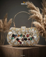 Gilded Embellished Kundan Clutch Bag - Zeesy.pk