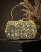Gilded Embellished Kundan Clutch Bag - Zeesy.pk