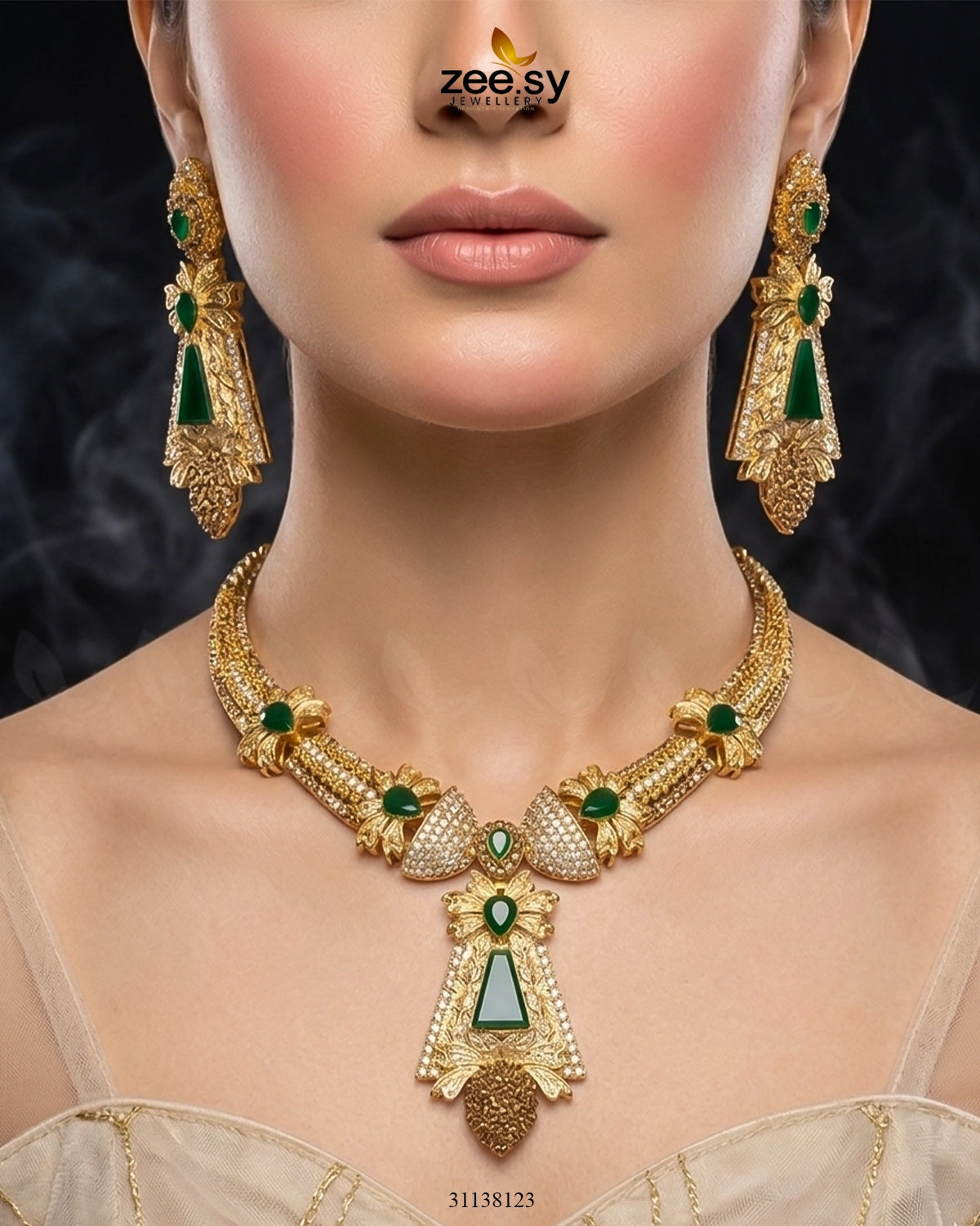 Gilded Gemstone Hasli Necklace Set